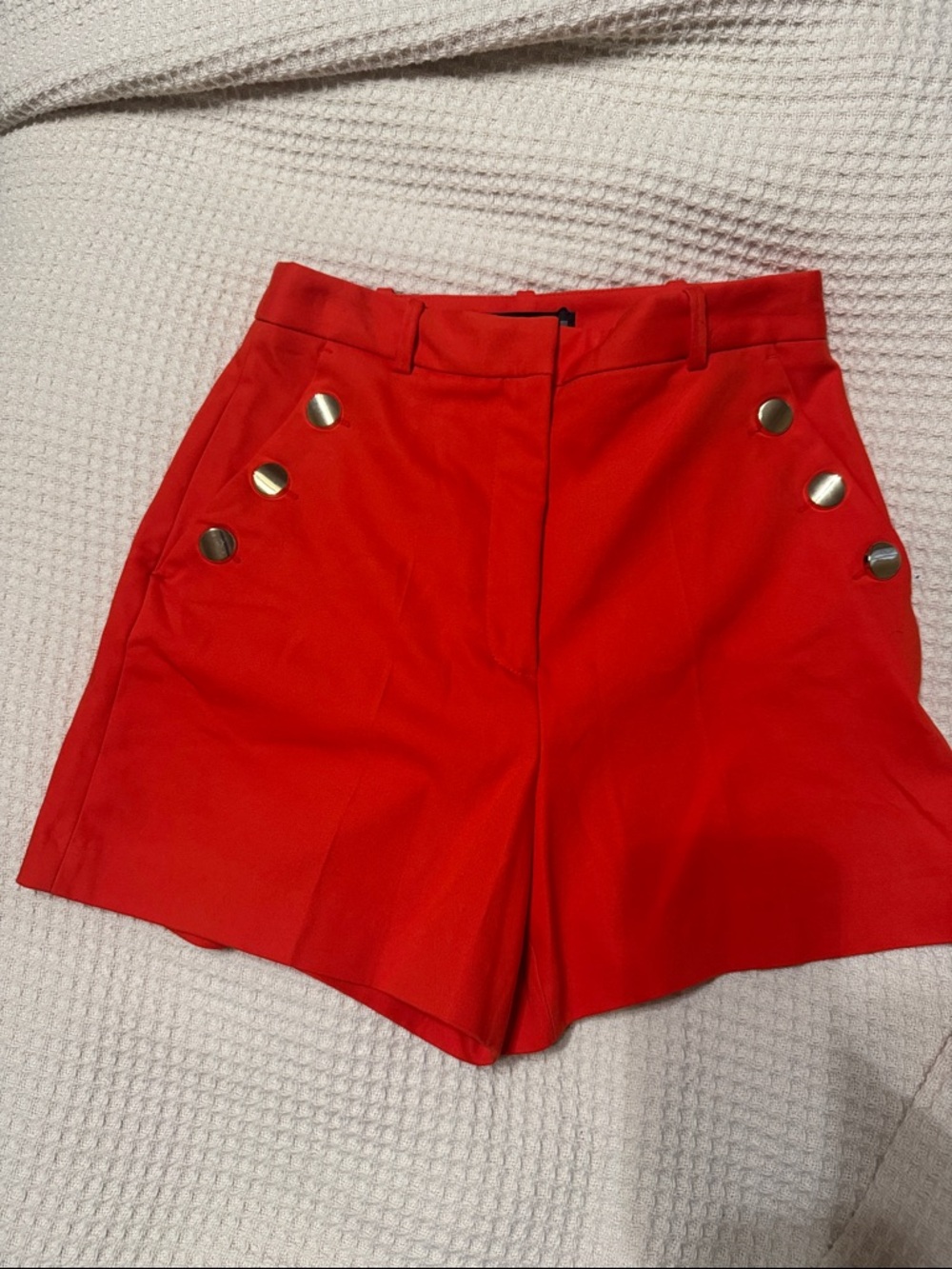 Zara Deep Orange High-Waist Shorts with Gold Buttons